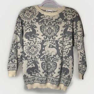 Vintage Genesis Women's Sweater M Fair Isle Nordic Reindeer Holiday Christmas